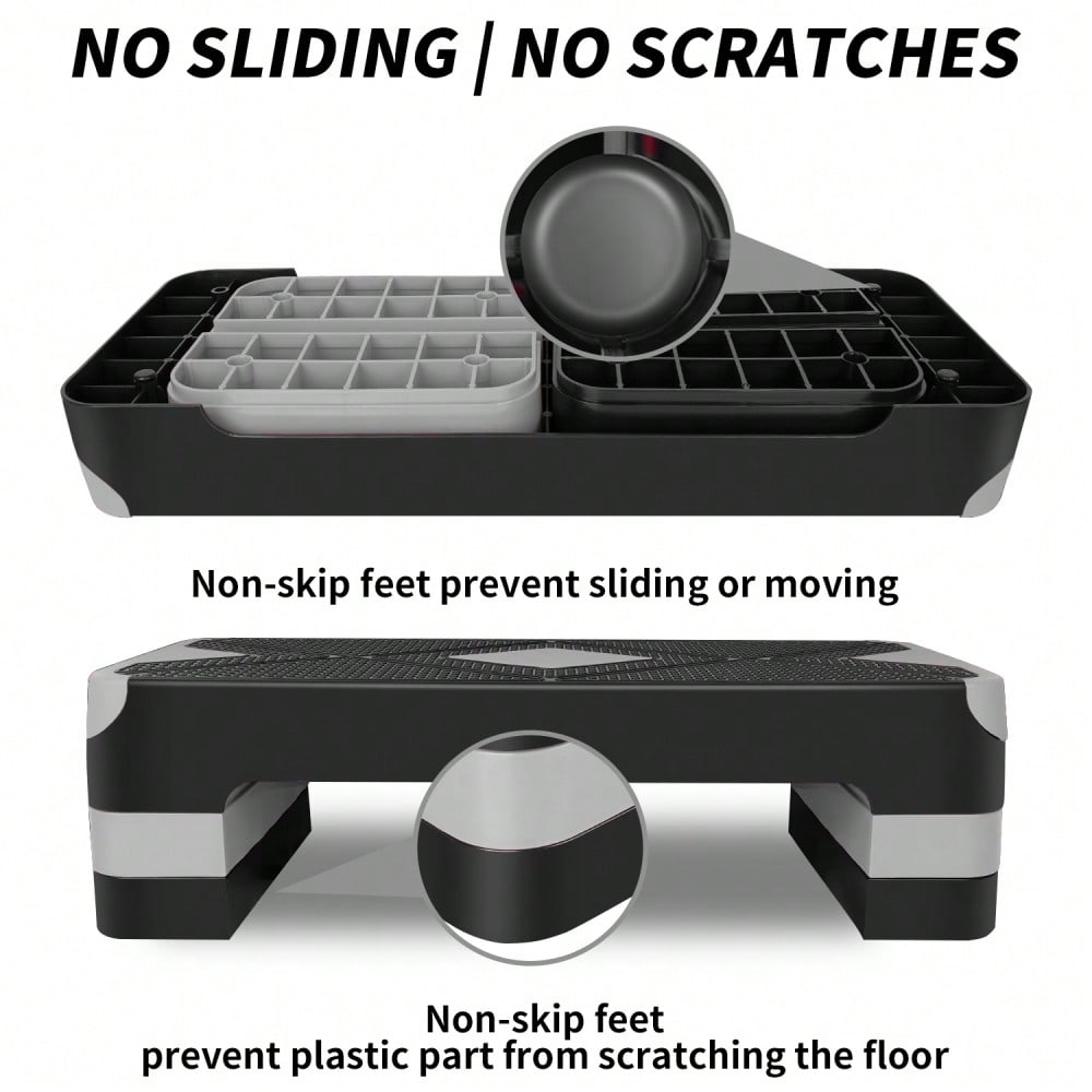 Aerobic Exercise Step Adjustable Aerobic Stepper for Exercise Workout Step Platform for Step Up, 68.5cm/27" Step Deck with 10cm/4",15cm/ 6",20cm/8" Adjustable Height Risers (Gray)