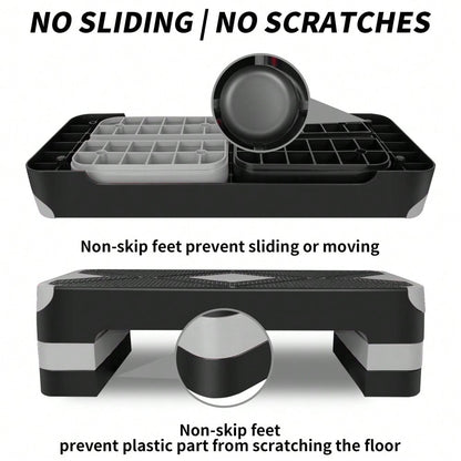 Aerobic Exercise Step Adjustable Aerobic Stepper for Exercise Workout Step Platform for Step Up, 68.5cm/27" Step Deck with 10cm/4",15cm/ 6",20cm/8" Adjustable Height Risers (Gray)