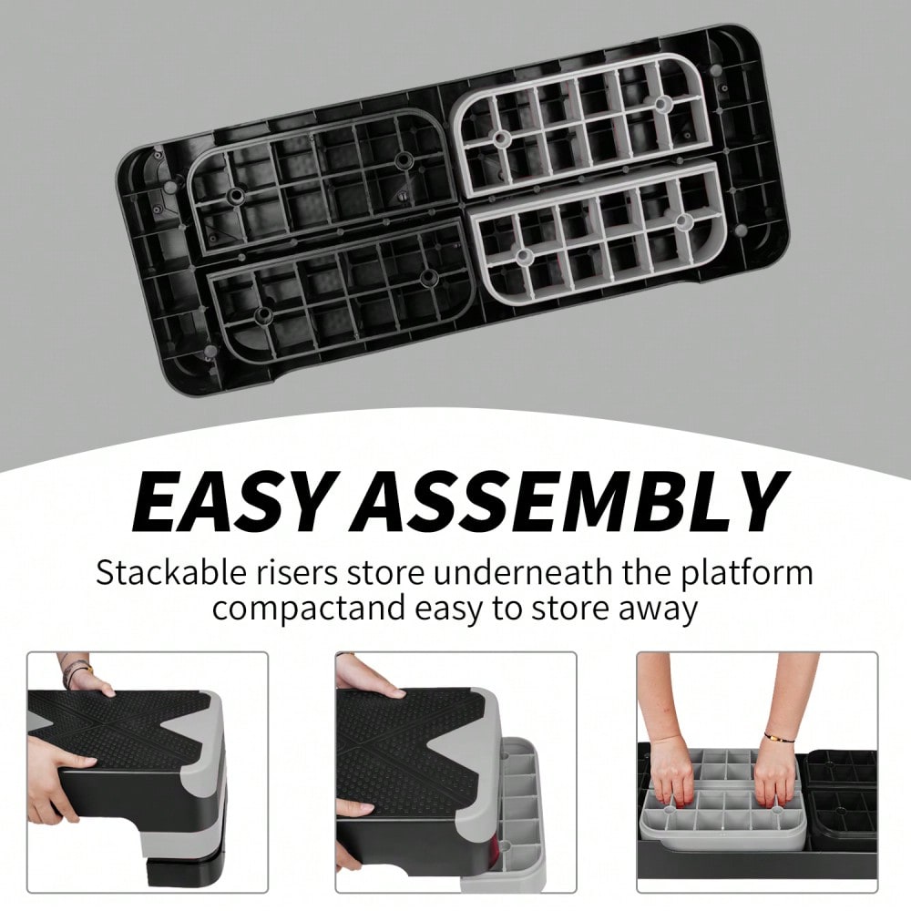 Aerobic Exercise Step Adjustable Aerobic Stepper for Exercise Workout Step Platform for Step Up, 68.5cm/27" Step Deck with 10cm/4",15cm/ 6",20cm/8" Adjustable Height Risers (Gray)