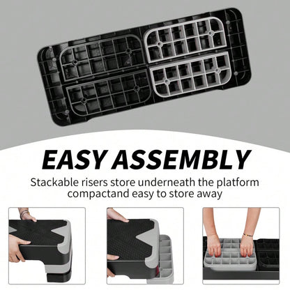 Aerobic Exercise Step Adjustable Aerobic Stepper for Exercise Workout Step Platform for Step Up, 68.5cm/27" Step Deck with 10cm/4",15cm/ 6",20cm/8" Adjustable Height Risers (Gray)