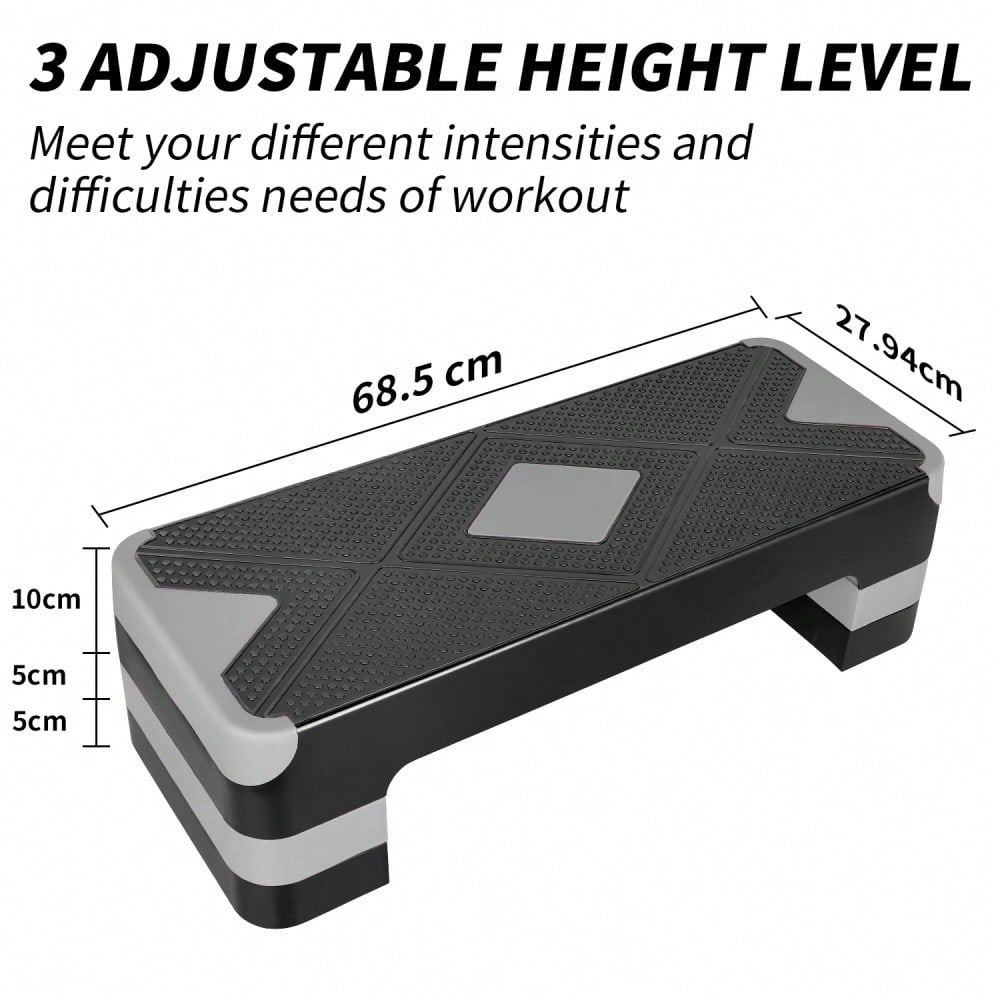Aerobic Exercise Step Adjustable Aerobic Stepper for Exercise Workout Step Platform for Step Up, 68.5cm/27" Step Deck with 10cm/4",15cm/ 6",20cm/8" Adjustable Height Risers (Gray)