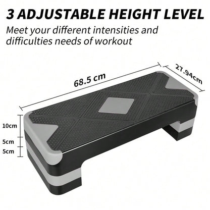 Aerobic Exercise Step Adjustable Aerobic Stepper for Exercise Workout Step Platform for Step Up, 68.5cm/27" Step Deck with 10cm/4",15cm/ 6",20cm/8" Adjustable Height Risers (Gray)