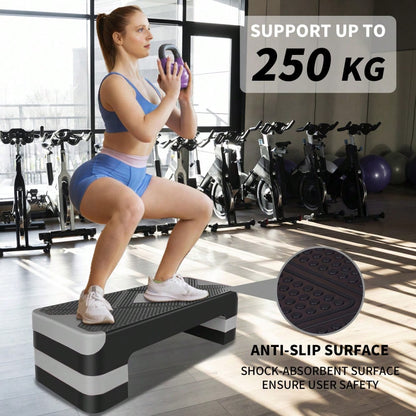 Aerobic Exercise Step Adjustable Aerobic Stepper for Exercise Workout Step Platform for Step Up, 68.5cm/27" Step Deck with 10cm/4",15cm/ 6",20cm/8" Adjustable Height Risers (Gray)