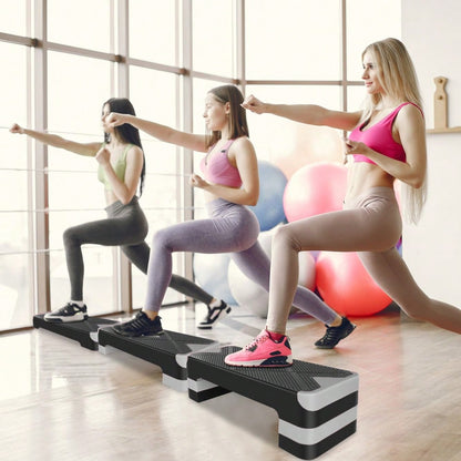 Aerobic Exercise Step Adjustable Aerobic Stepper for Exercise Workout Step Platform for Step Up, 68.5cm/27" Step Deck with 10cm/4",15cm/ 6",20cm/8" Adjustable Height Risers (Gray)