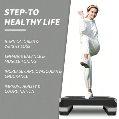 Aerobic Exercise Step Adjustable Aerobic Stepper for Exercise Workout Step Platform for Step Up, 68.5cm/27" Step Deck with 10cm/4",15cm/ 6",20cm/8" Adjustable Height Risers (Gray)