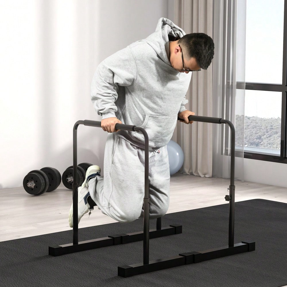 HOMCOM Dip Barren Bars 2er Set Rutschfest Dip Station 80-100 cm Höhenverstellbar Fitness Parallettes für Muskeltraining und Krafttraining Stahl Schwarz