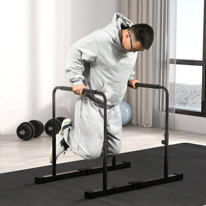 HOMCOM Dip Barren Bars 2er Set Rutschfest Dip Station 80-100 cm Höhenverstellbar Fitness Parallettes für Muskeltraining und Krafttraining Stahl Schwarz