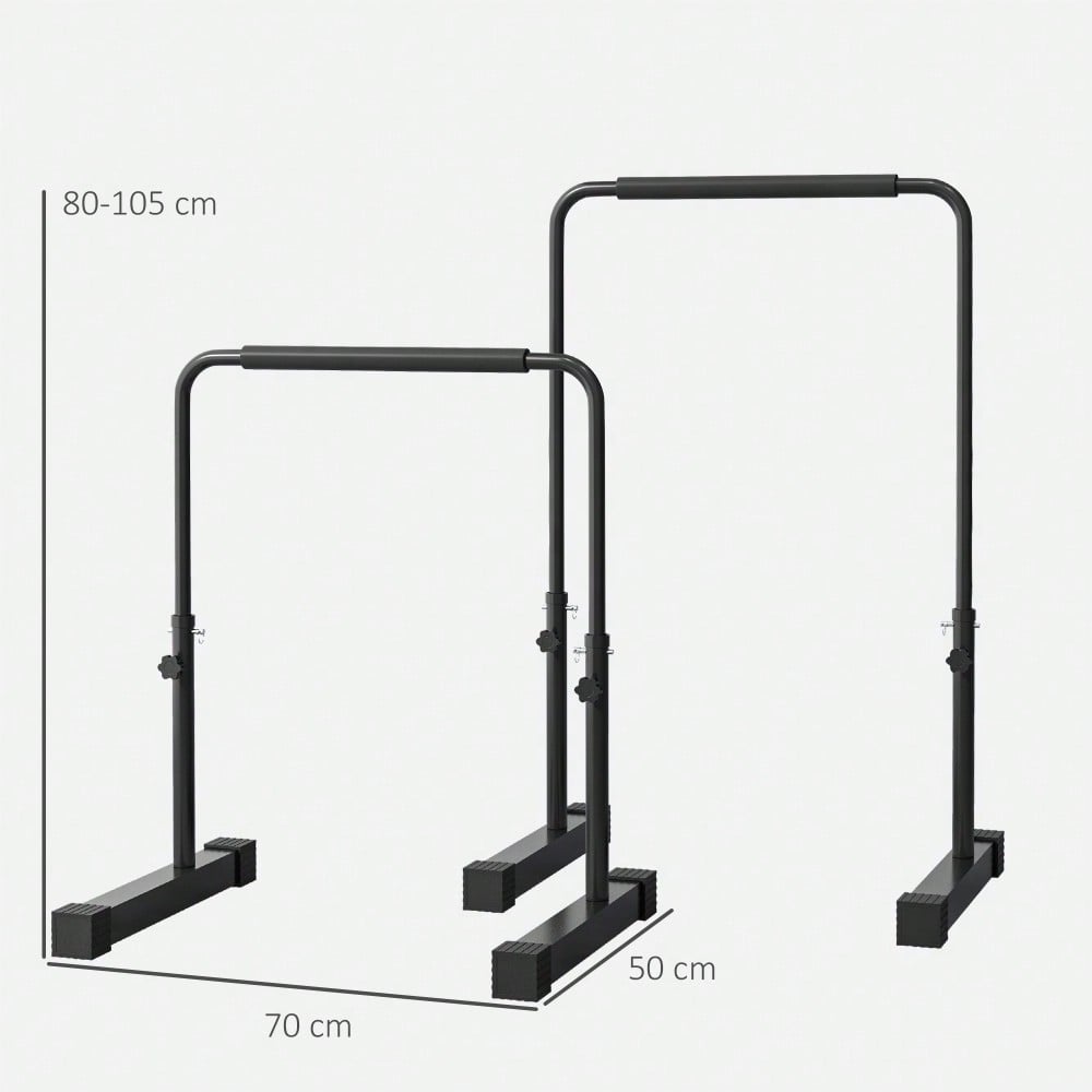 HOMCOM Dip Barren Bars 2er Set Rutschfest Dip Station 80-100 cm Höhenverstellbar Fitness Parallettes für Muskeltraining und Krafttraining Stahl Schwarz