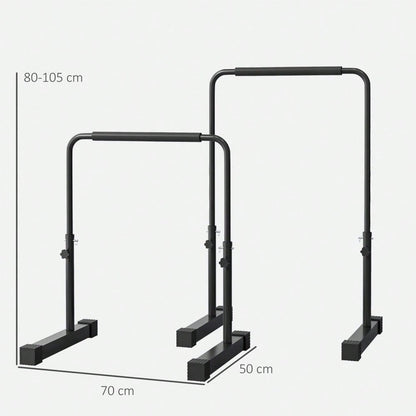 HOMCOM Dip Barren Bars 2er Set Rutschfest Dip Station 80-100 cm Höhenverstellbar Fitness Parallettes für Muskeltraining und Krafttraining Stahl Schwarz