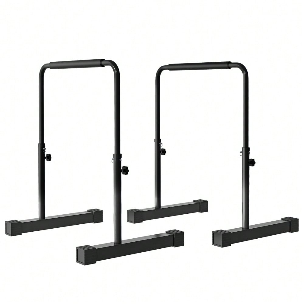 HOMCOM Dip Barren Bars 2er Set Rutschfest Dip Station 80-100 cm Höhenverstellbar Fitness Parallettes für Muskeltraining und Krafttraining Stahl Schwarz