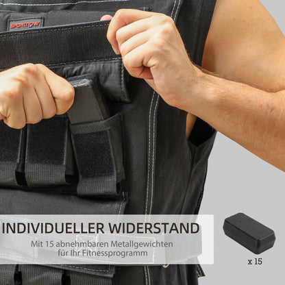 SPORTNOW verstellbare Gewichtsweste 15kg mit Reflektierenden Streifen, Trainingsweste, Laufweste für Gewichtheben, Laufen und Fitness, Körpergewichtstraining, Männer und Frauen
