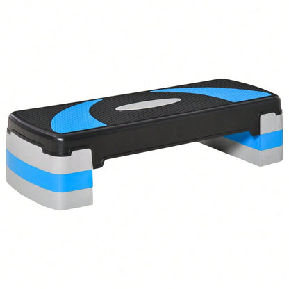 HOMCOM Steppbrett Aerobic-Stepper  Höhenverstellbar mit 3 Stufen (10/15/20cm), Fitness Heimtrainer, bis 150 kg, Hellblau, 80x31x10-20 cm