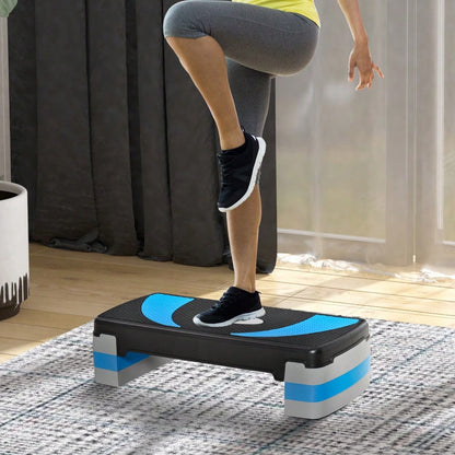 HOMCOM Steppbrett Aerobic-Stepper  Höhenverstellbar mit 3 Stufen (10/15/20cm), Fitness Heimtrainer, bis 150 kg, Hellblau, 80x31x10-20 cm