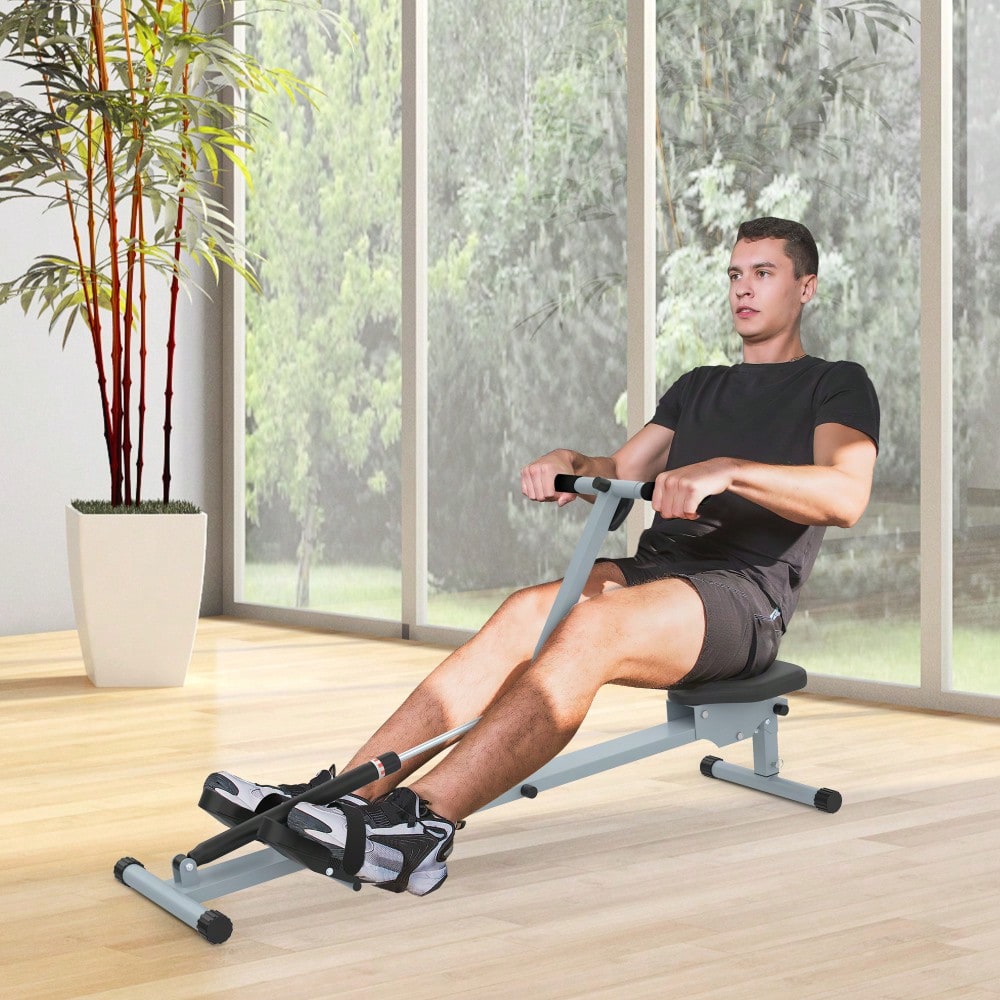 HOMCOM Rudergerät Rudermaschine mit LCD Fitnessgerät Ruderzugmaschine Heimtrainer, mit LCD Display, Stahl+PVC, Grau, 130x47,5x67cm