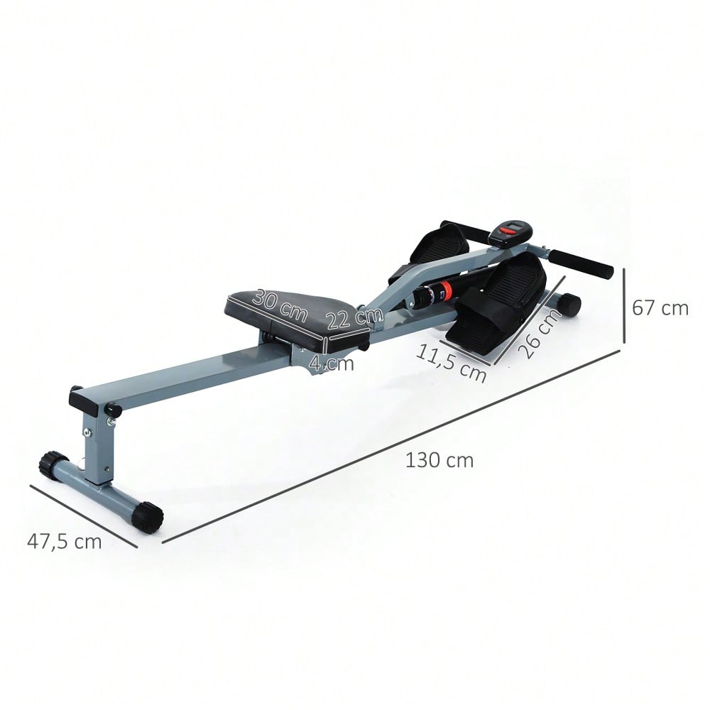 HOMCOM Rudergerät Rudermaschine mit LCD Fitnessgerät Ruderzugmaschine Heimtrainer, mit LCD Display, Stahl+PVC, Grau, 130x47,5x67cm