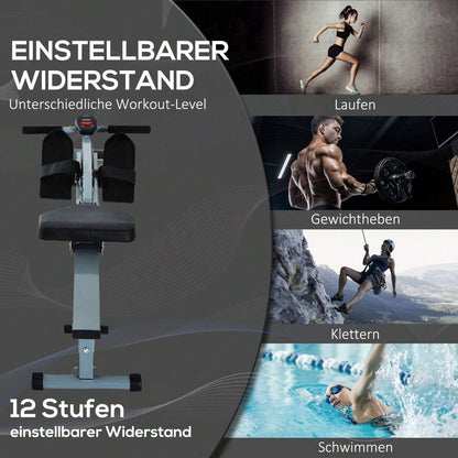 HOMCOM Rudergerät Rudermaschine mit LCD Fitnessgerät Ruderzugmaschine Heimtrainer, mit LCD Display, Stahl+PVC, Grau, 130x47,5x67cm