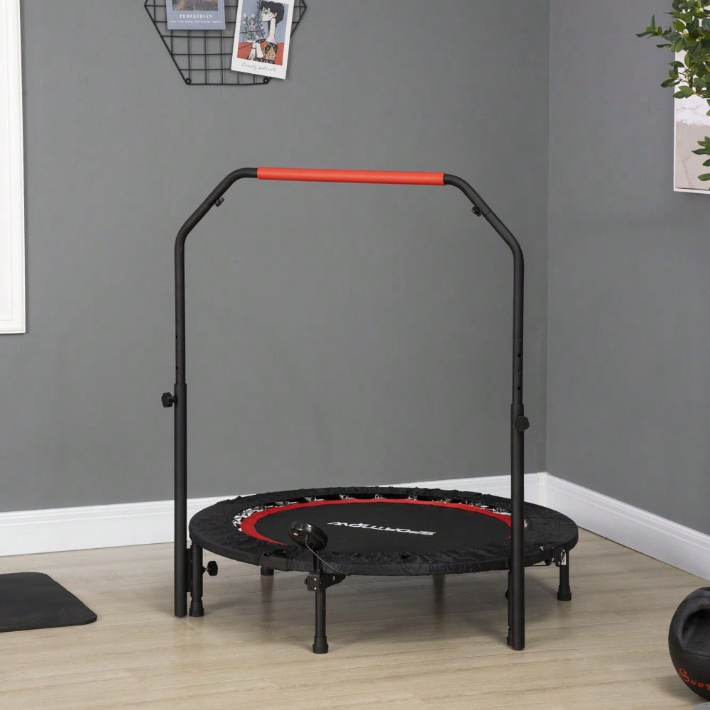 SPORTNOW Mini-Trampolin mit LCD-Monitor 102 cm Fitness-Trampolin, 4-fach höhenverstellbarer Haltegriff bis 100 kg für effektives Training