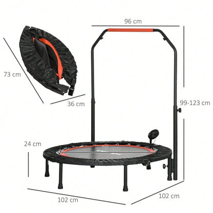 SPORTNOW Mini-Trampolin mit LCD-Monitor 102 cm Fitness-Trampolin, 4-fach höhenverstellbarer Haltegriff bis 100 kg für effektives Training