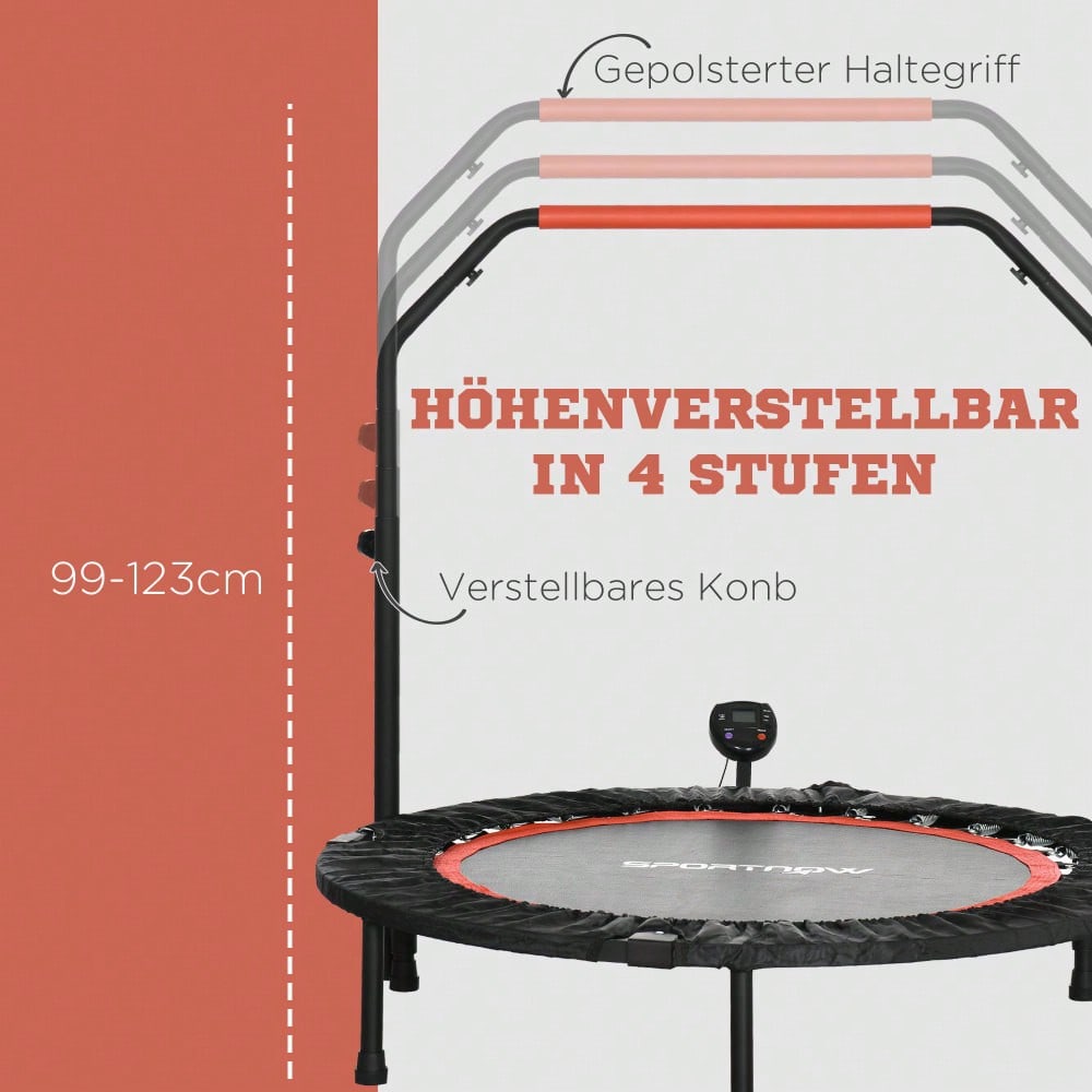 SPORTNOW Mini-Trampolin mit LCD-Monitor 102 cm Fitness-Trampolin, 4-fach höhenverstellbarer Haltegriff bis 100 kg für effektives Training