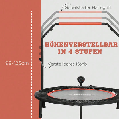 SPORTNOW Mini-Trampolin mit LCD-Monitor 102 cm Fitness-Trampolin, 4-fach höhenverstellbarer Haltegriff bis 100 kg für effektives Training
