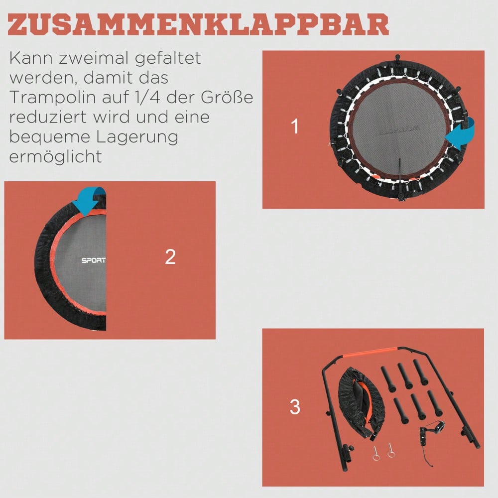 SPORTNOW Mini-Trampolin mit LCD-Monitor 102 cm Fitness-Trampolin, 4-fach höhenverstellbarer Haltegriff bis 100 kg für effektives Training