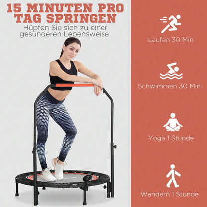 SPORTNOW Mini-Trampolin mit LCD-Monitor 102 cm Fitness-Trampolin, 4-fach höhenverstellbarer Haltegriff bis 100 kg für effektives Training