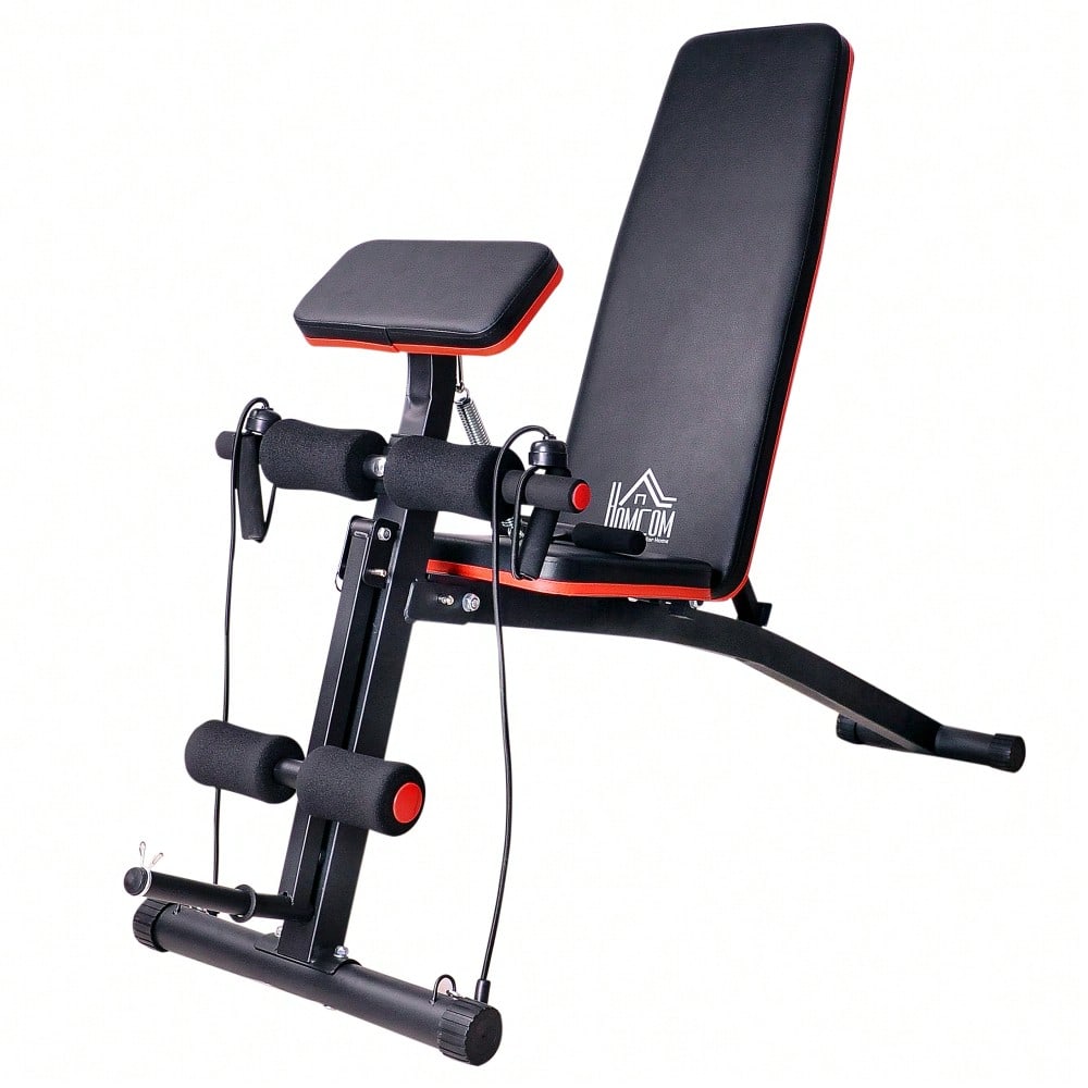 HOMCOM Multifunktion Hantelbank Kraftstation mit Feder Booster Trainingsbank Gewicht bis 120kg Schwarz 54 x 160 x 106 cm