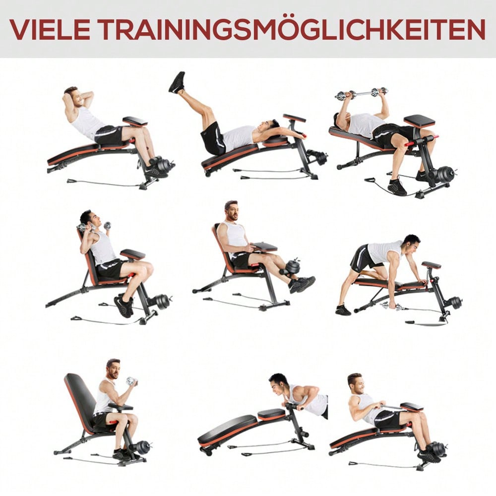HOMCOM Multifunktion Hantelbank Kraftstation mit Feder Booster Trainingsbank Gewicht bis 120kg Schwarz 54 x 160 x 106 cm
