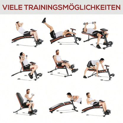 HOMCOM Multifunktion Hantelbank Kraftstation mit Feder Booster Trainingsbank Gewicht bis 120kg Schwarz 54 x 160 x 106 cm