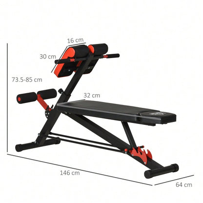 HOMCOM Multi-Hantelbank verstellbar Fitnessbank Schrägbank Bauchtrainer Schwarz 64 x 146 x 73,5-85 cm für effektives Training