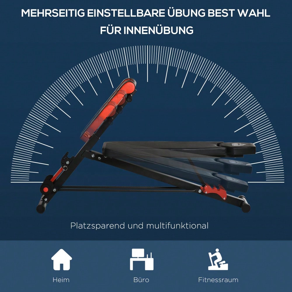 HOMCOM Multi-Hantelbank verstellbar Fitnessbank Schrägbank Bauchtrainer Schwarz 64 x 146 x 73,5-85 cm für effektives Training