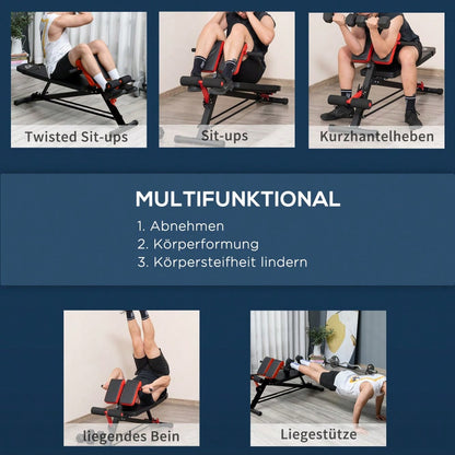 HOMCOM Multi-Hantelbank verstellbar Fitnessbank Schrägbank Bauchtrainer Schwarz 64 x 146 x 73,5-85 cm für effektives Training