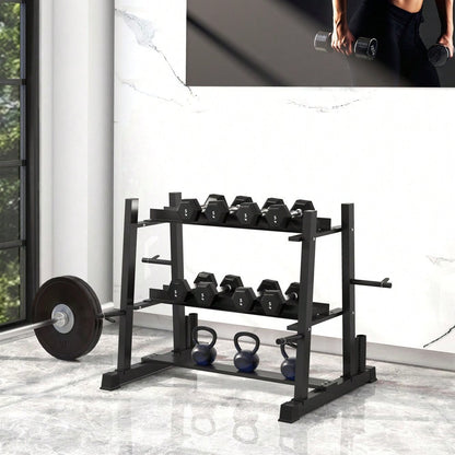 SPORTNOW Hantelständer 3 Ebenen bis 200 kg Stahl Schwarz 131x75x80 cm für Fitnessstudio & Heimtraining