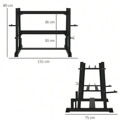 SPORTNOW Hantelständer 3 Ebenen bis 200 kg Stahl Schwarz 131x75x80 cm für Fitnessstudio & Heimtraining