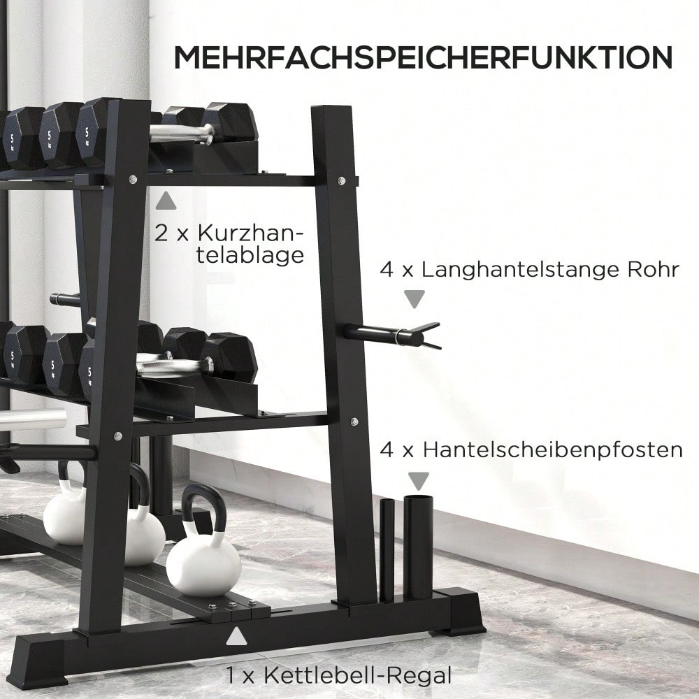 SPORTNOW Hantelständer 3 Ebenen bis 200 kg Stahl Schwarz 131x75x80 cm für Fitnessstudio & Heimtraining
