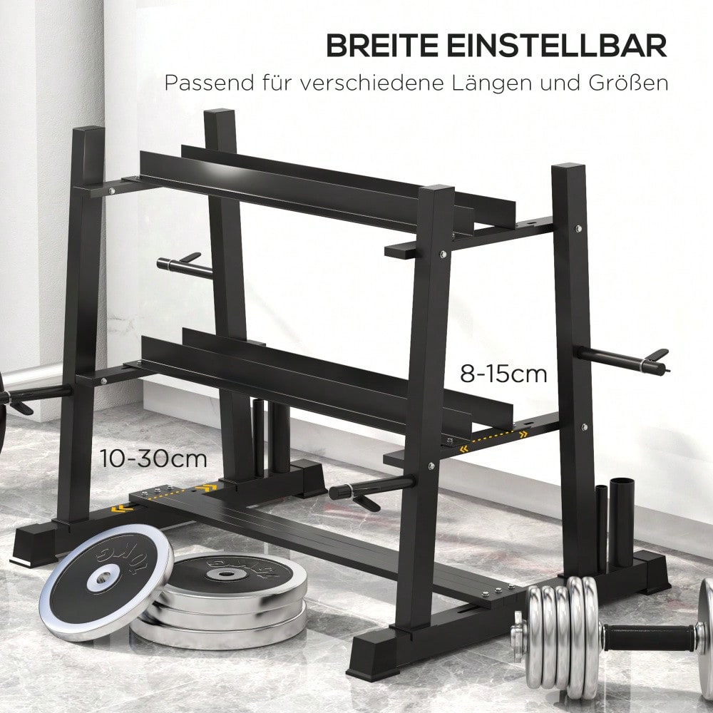 SPORTNOW Hantelständer 3 Ebenen bis 200 kg Stahl Schwarz 131x75x80 cm für Fitnessstudio & Heimtraining