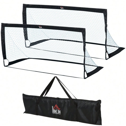 HOMCOM Fußballtore Set 2er Set Minitore faltbar aus Stahl und Tetrolon Schwarz 186x90x89 cm für Garten und Spielplatz