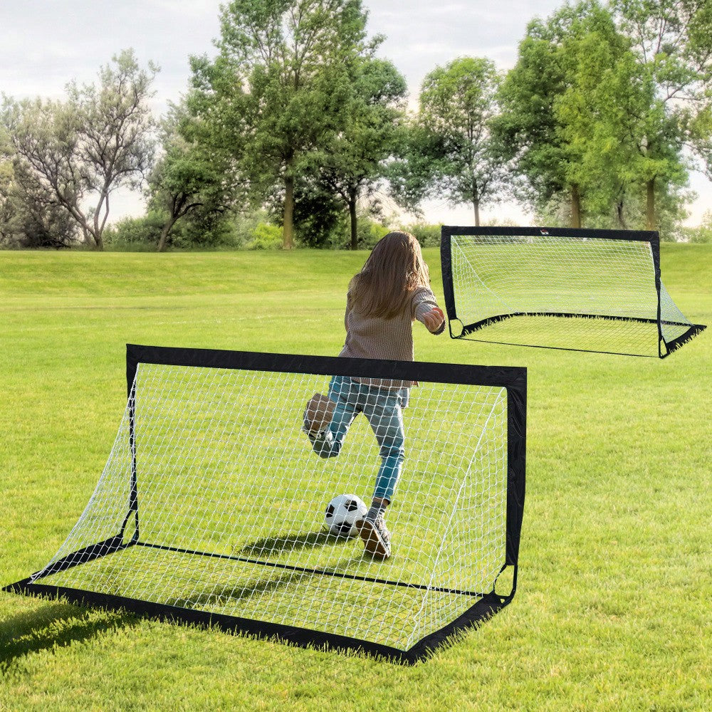 HOMCOM Fußballtore Set 2er Set Minitore faltbar aus Stahl und Tetrolon Schwarz 186x90x89 cm für Garten und Spielplatz