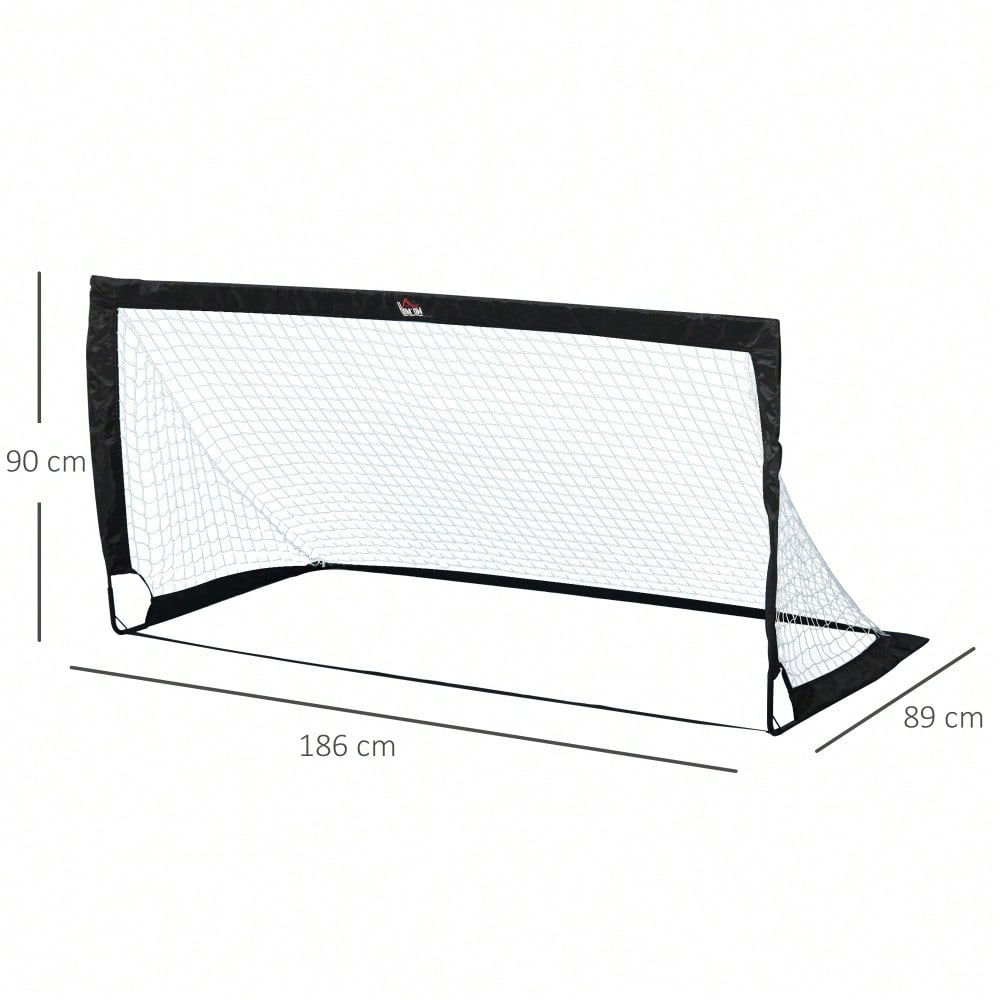HOMCOM Fußballtore Set 2er Set Minitore faltbar aus Stahl und Tetrolon Schwarz 186x90x89 cm für Garten und Spielplatz
