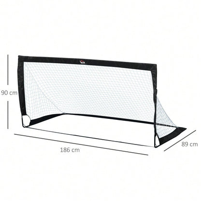 HOMCOM Fußballtore Set 2er Set Minitore faltbar aus Stahl und Tetrolon Schwarz 186x90x89 cm für Garten und Spielplatz
