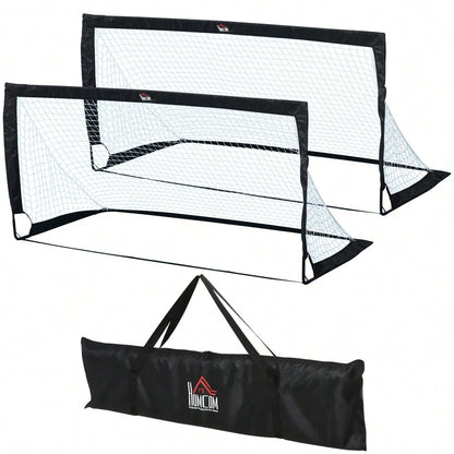 HOMCOM Fußballtore Set 2er Set Minitore faltbar aus Stahl und Tetrolon Schwarz 186x90x89 cm für Garten und Spielplatz