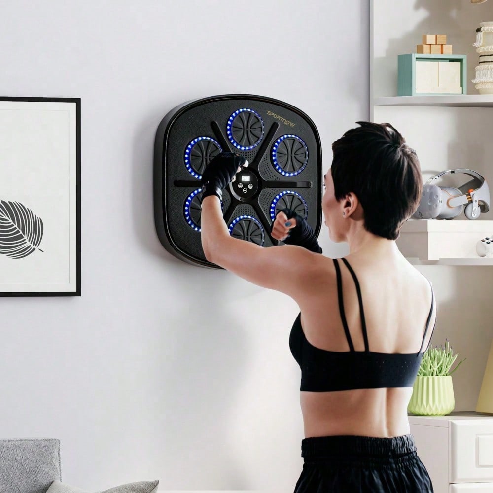 SPORTNOW Music Boxing Machine, elektronische Bluetooth Boxmaschine mit LED-Leuchten, Musik, Wandmontage Boxziel für Erwachsene, Heimübungen, Schwarz