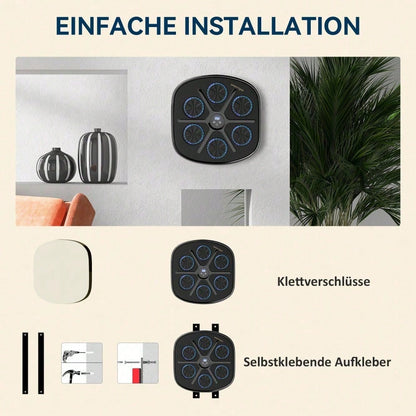 SPORTNOW Music Boxing Machine, elektronische Bluetooth Boxmaschine mit LED-Leuchten, Musik, Wandmontage Boxziel für Erwachsene, Heimübungen, Schwarz