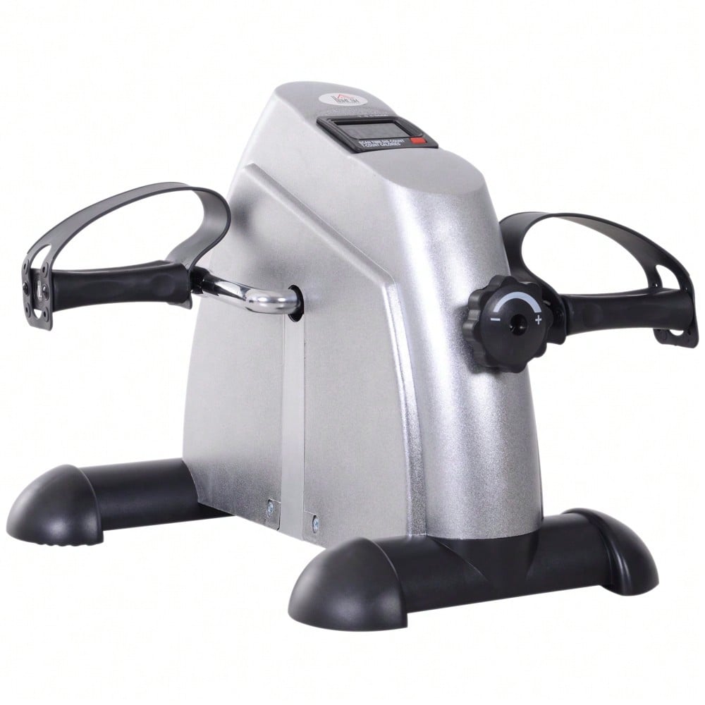 HOMCOM Heimtrainer Mini Bike Pedaltrainer Trainingsrad Fahrradgerät mit LCD-Display Gusseisen Silber 35 x 40 x 31 cm