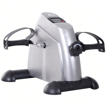 HOMCOM Heimtrainer Mini Bike Pedaltrainer Trainingsrad Fahrradgerät mit LCD-Display Gusseisen Silber 35 x 40 x 31 cm