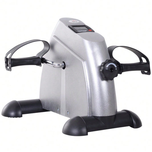 HOMCOM Heimtrainer Mini Bike Pedaltrainer Trainingsrad Fahrradgerät mit LCD-Display Gusseisen Silber 35 x 40 x 31 cm