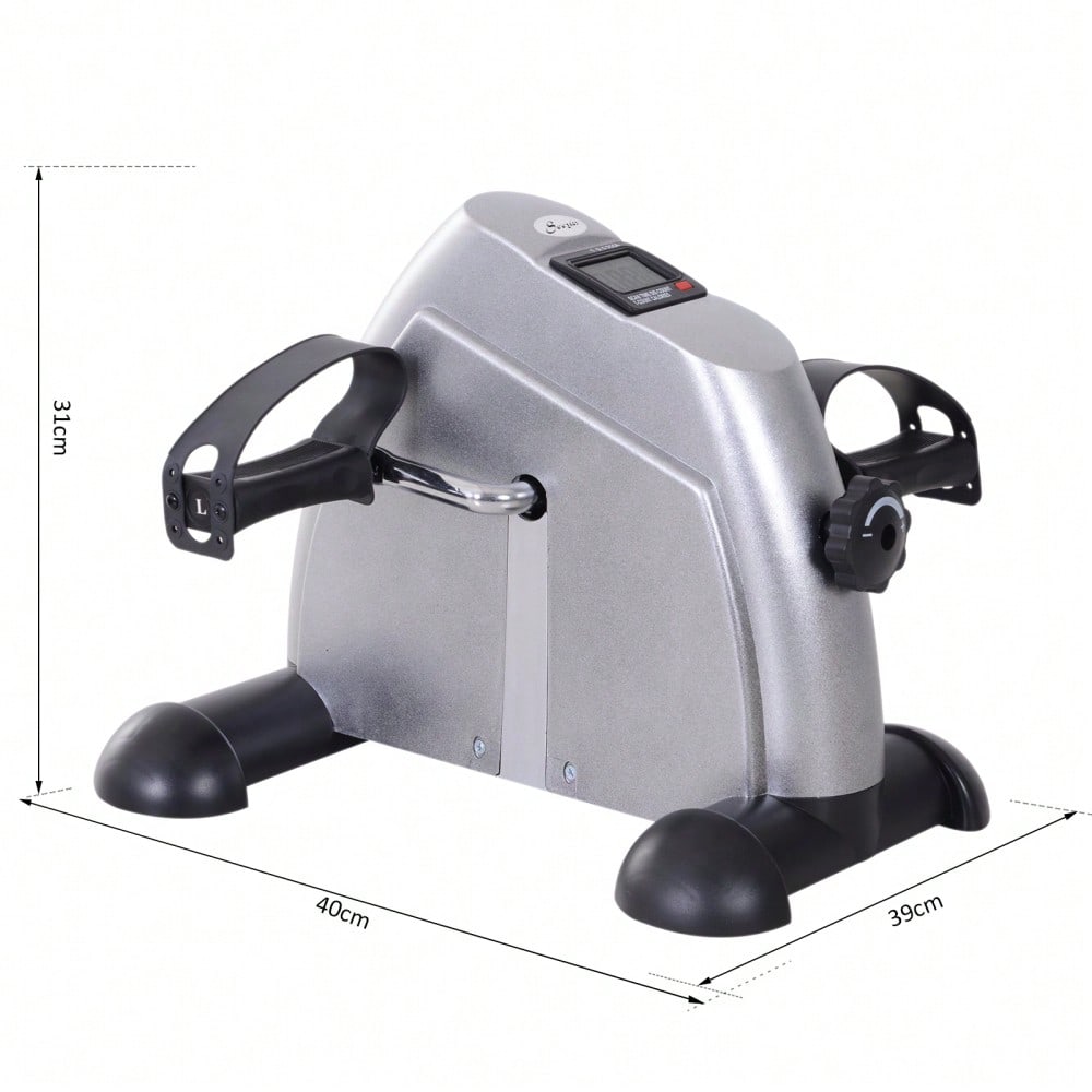 HOMCOM Heimtrainer Mini Bike Pedaltrainer Trainingsrad Fahrradgerät mit LCD-Display Gusseisen Silber 35 x 40 x 31 cm