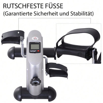 HOMCOM Heimtrainer Mini Bike Pedaltrainer Trainingsrad Fahrradgerät mit LCD-Display Gusseisen Silber 35 x 40 x 31 cm