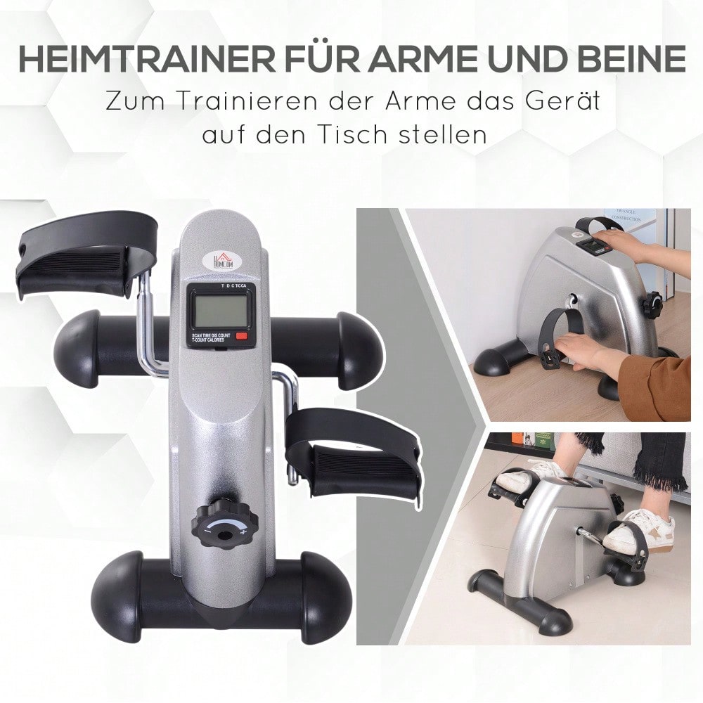 HOMCOM Heimtrainer Mini Bike Pedaltrainer Trainingsrad Fahrradgerät mit LCD-Display Gusseisen Silber 35 x 40 x 31 cm