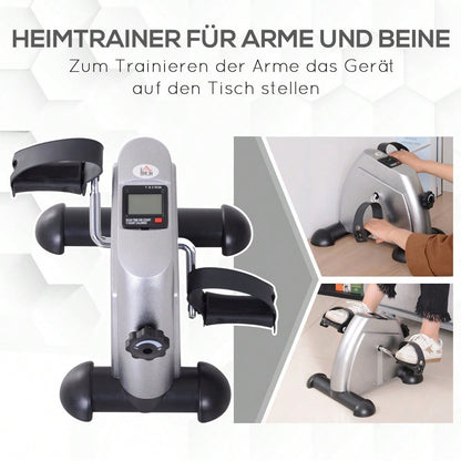 HOMCOM Heimtrainer Mini Bike Pedaltrainer Trainingsrad Fahrradgerät mit LCD-Display Gusseisen Silber 35 x 40 x 31 cm